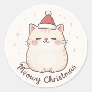 Redonda Feliz Navidad divertido gato Pegatina