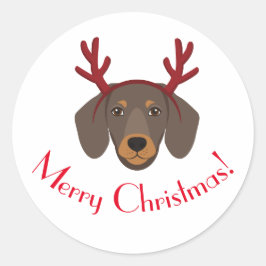 Redonda Feliz Navidad Funny Pegatina de renos de Dachshund