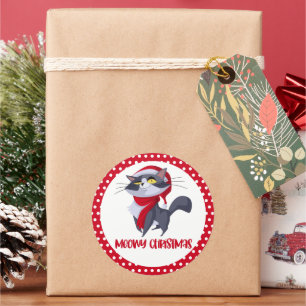 Redonda Feliz Navidad Gatito Pegatina
