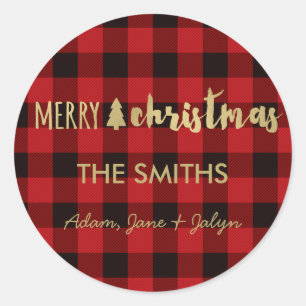 Redonda Feliz Navidad Pegatina Búfalo Cheque y Oro
