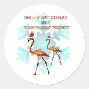 Redonda Feliz Navidad, Pegatina de Año Nuevo Flamingos