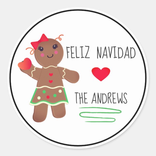 Redonda "Feliz Navidad" Pegatina español de navidad (Anverso)