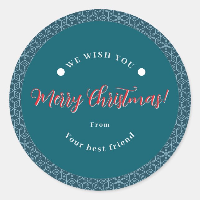 Redonda Feliz Navidad Snowflake Pegatina (Anverso)