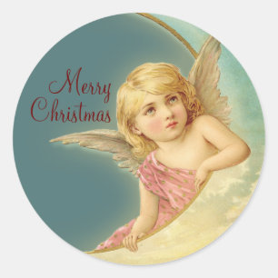 Redonda Feliz Navidad Vintage Angel CC0253 Ronda Pegatina