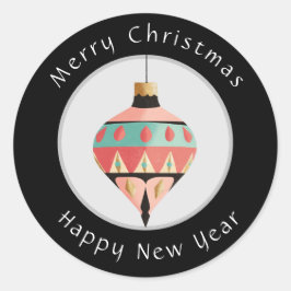 Redonda Feliz Navidad y feliz Pegatina de Año Nuevo