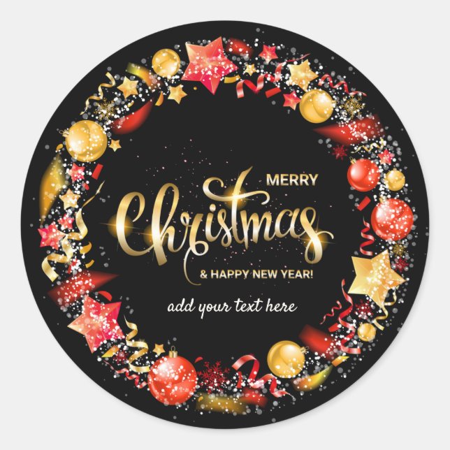 Redonda Feliz Navidad y feliz Pegatina de Año Nuevo (Anverso)