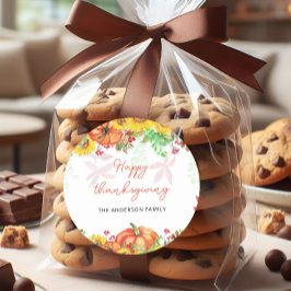 Redonda Feliz Pegatina de Acción de Gracias