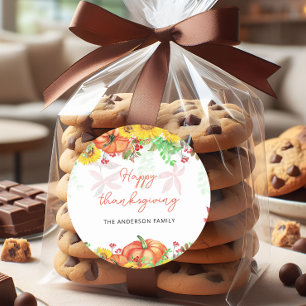 Redonda Feliz Pegatina de Acción de Gracias