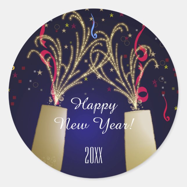 Redonda Feliz Pegatina de Año Nuevo (Anverso)