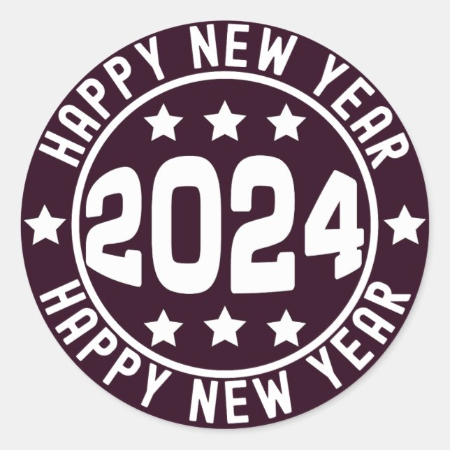 Redonda FELIZ Pegatina DE AÑO NUEVO 2024 (Anverso)