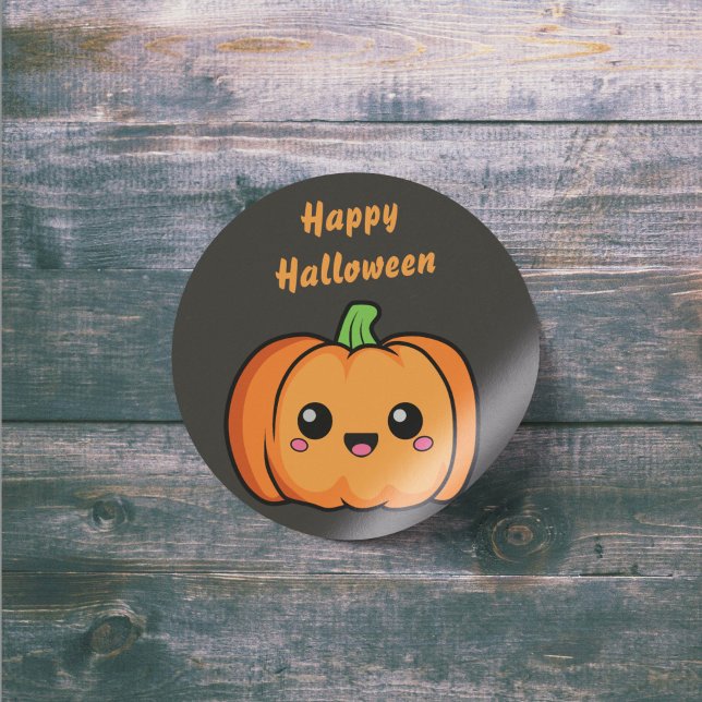 Redonda Feliz Pegatina de Calabaza Cuta de Halloween (Happy Halloween Cute Pumpkin Sticker)