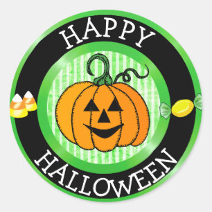 Redonda Feliz Pegatina de calabaza y caramelos de Hallowee