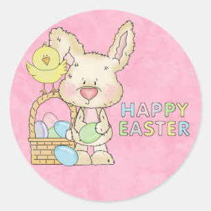 Redonda Feliz Pegatina de Conejo de Pascua