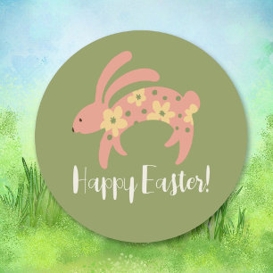 Redonda Feliz Pegatina de Conejo de Pascua