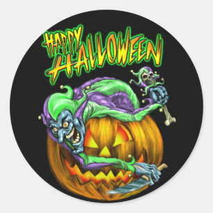 Redonda Feliz Pegatina de Halloween Creepy JesterKin