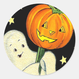 Redonda Feliz Pegatina de Halloween Vintage Ghost y Pumpki