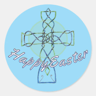 Redonda Feliz Pegatina de la Cruz Celta de Pascua