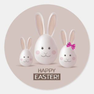 Redonda Feliz pegatina de la Familia Conejo de Pascua