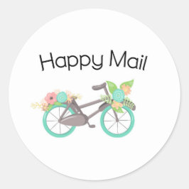 Redonda Feliz Pegatina de Mail - ¡bicicleta floral!
