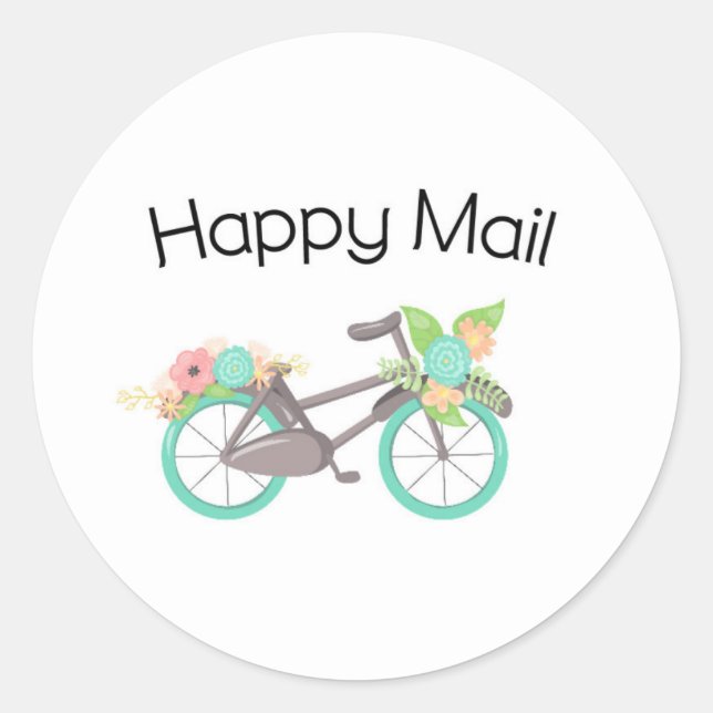 Redonda Feliz Pegatina de Mail - ¡bicicleta floral! (Anverso)