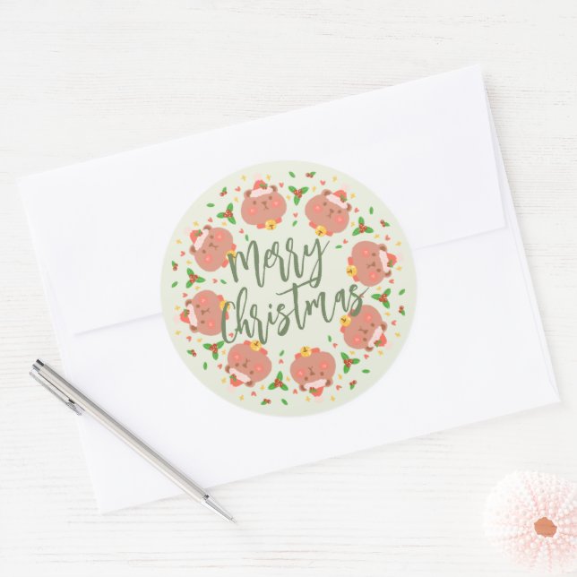 Redonda Feliz pegatina de Navidad (Sobre)