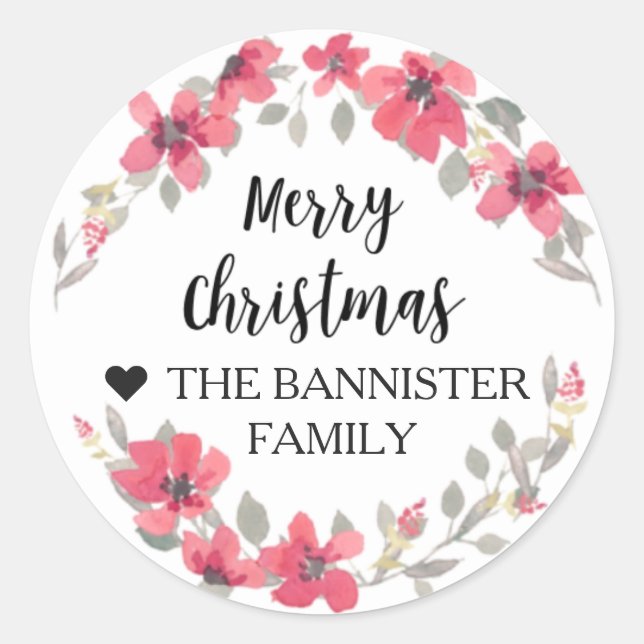 Redonda Feliz Pegatina de Navidad - Navidad Berry Red (Anverso)