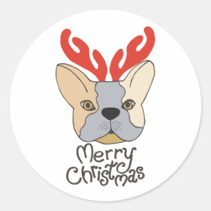 Redonda Feliz Pegatina de Navidad Perro Diseño de Navidad