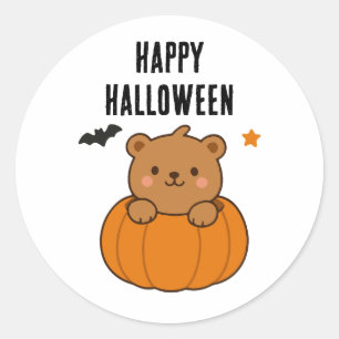 Redonda Feliz Pegatina de osito de piel de calabaza de Hal