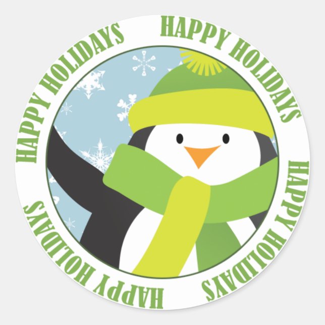 Redonda Feliz Pegatina de Penguin Holidays (Anverso)