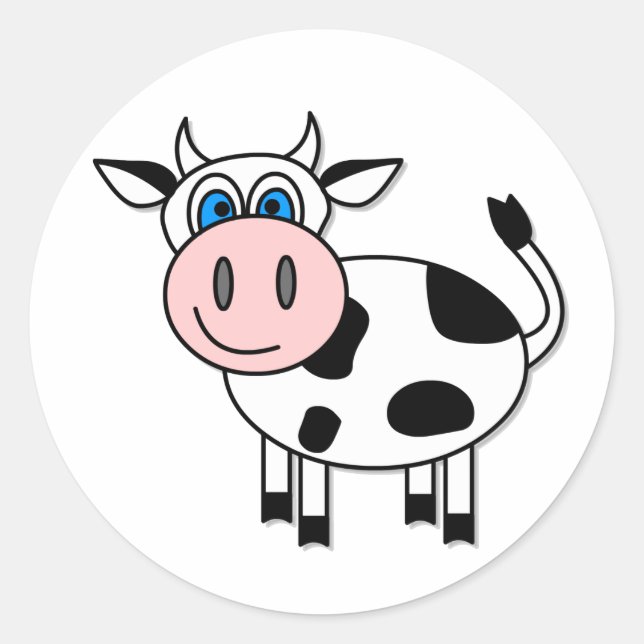 Redonda ¡Feliz Pegatina de vaca - Personalizable! (Anverso)