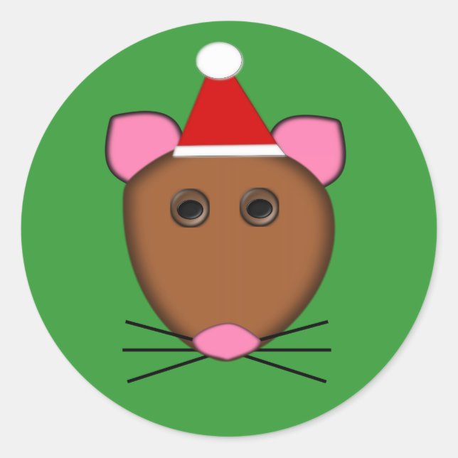 Redonda Feliz Pegatina del ratón navideño (Anverso)
