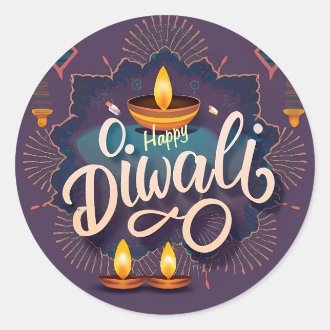 Redonda Feliz Pegatina Diwali (Anverso)
