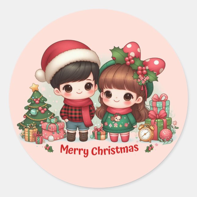 Redonda Feliz Pegatina navideño (Anverso)