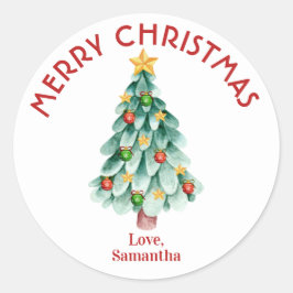 Redonda Feliz Pegatina navideño, árbol de Navidad