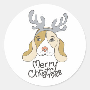 Redonda Feliz Pegatina navideño regalo de perro de Navidad