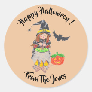 Redonda Feliz pegatina personalizado de brujas de Hallowee