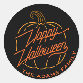 Redonda Feliz Pegatina personalizado de Halloween Neon