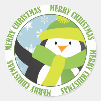 Redonda Feliz Pegatina Pingüino de Navidad