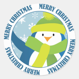 Redonda Feliz Pegatina Pingüino de Navidad