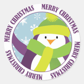 Redonda Feliz Pegatina Pingüino de Navidad