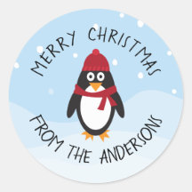 Feliz Pegatina Pingüino de Navidad para las vacaci