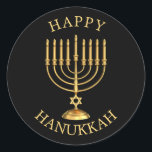 Redonda Feliz Pegatina redondo clásico de Hanukkah<br><div class="desc">Golden Happy Hanukkah pegatina.</div>