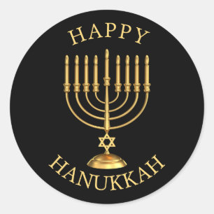Redonda Feliz Pegatina redondo clásico de Hanukkah