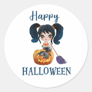 Redonda Feliz pegatina redondo de Halloween Chica pegatina
