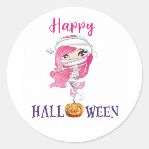 Redonda Feliz pegatina redondo de Halloween Chica pegatina