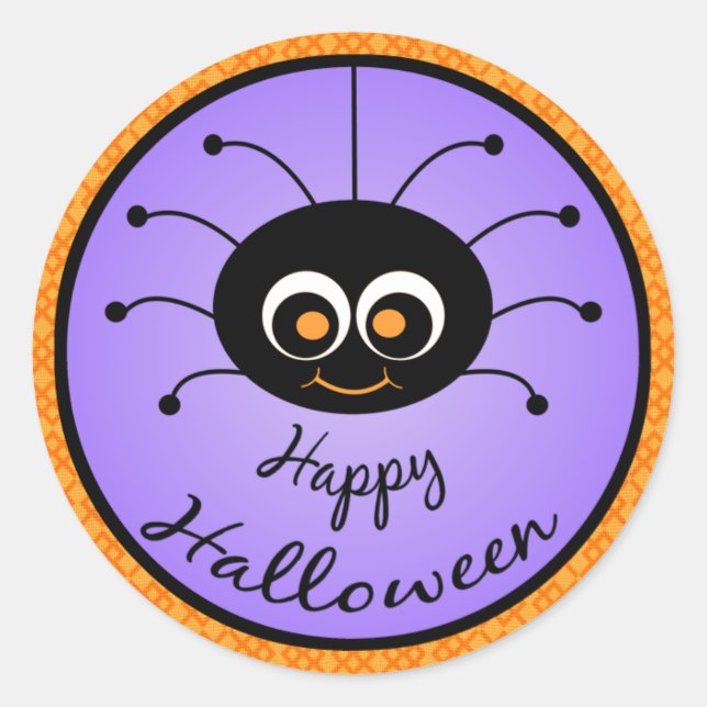 Redonda Feliz Pegatina Toon Spider de Halloween (Anverso)