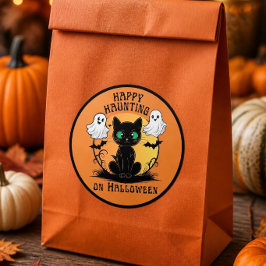 Redonda Feliz Persecución Gato Negro Halloween Pegatina