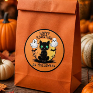 Redonda Feliz Persecución Gato Negro Halloween Pegatina