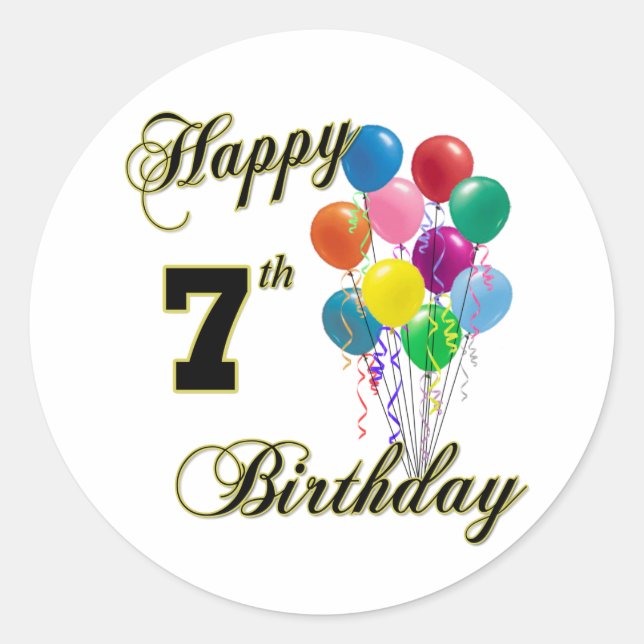 Redonda Feliz sétimo cumpleaños, Pegatina y ropa de cumple (Anverso)