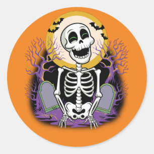 Redonda Feliz Skeleton Halloween Graveyard Pegatina